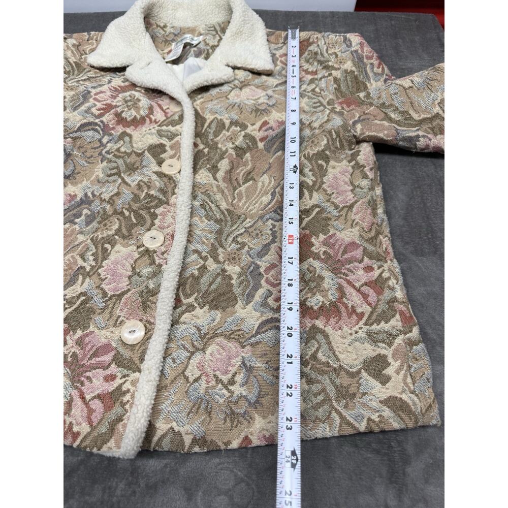 Coldwater Creek Tapestry Floral Jacket Sherpa Trim Cottagecore M - Picture 11 of 12